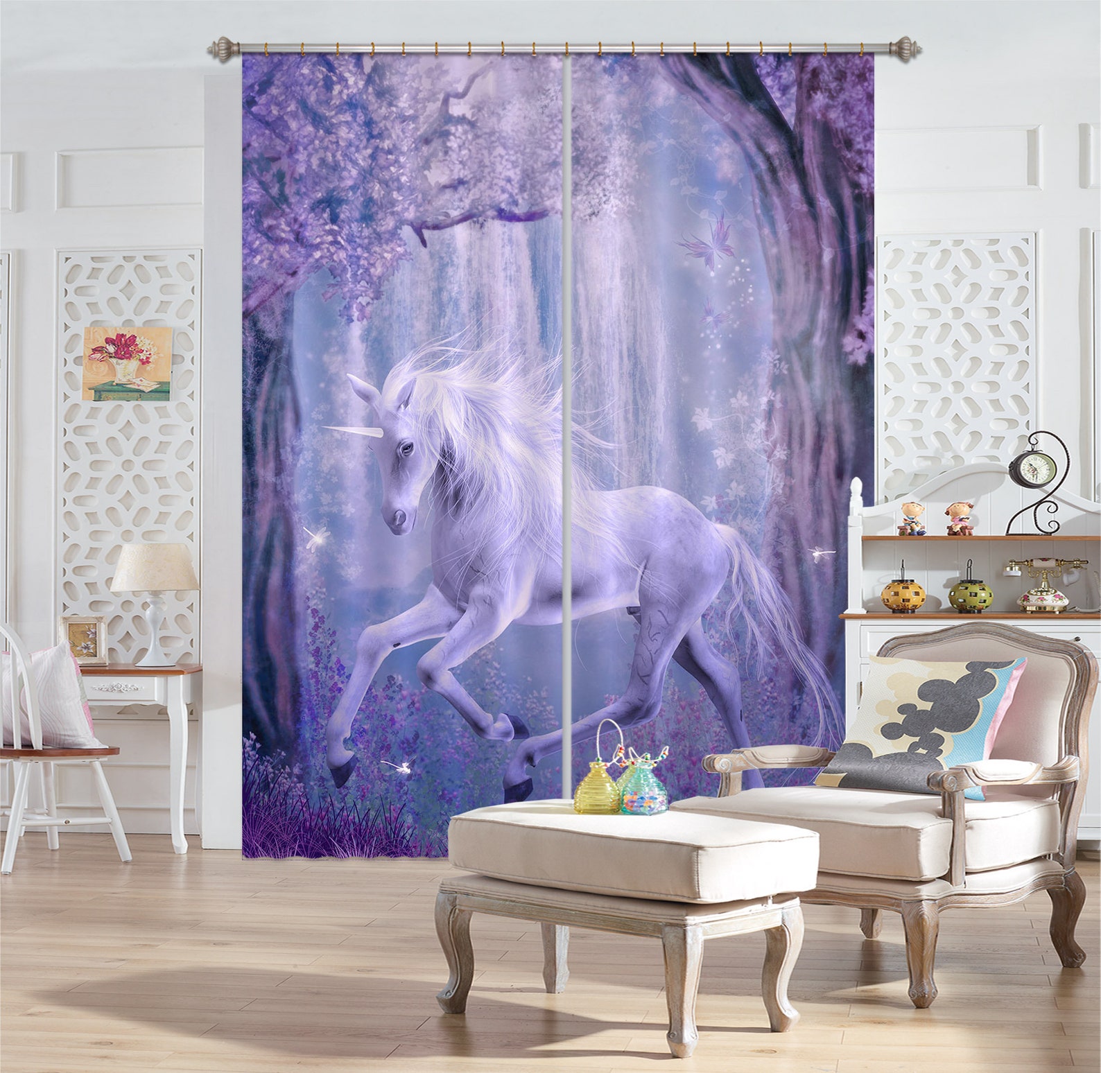 3D Purple Unicorn C058 Blockout Photo Curtain Print Curtains | Etsy