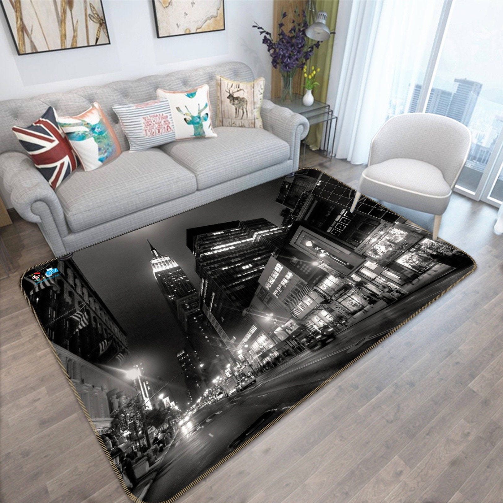 3D Black and White City FFF619 Floor Non Slip Rug Room Mat | Etsy