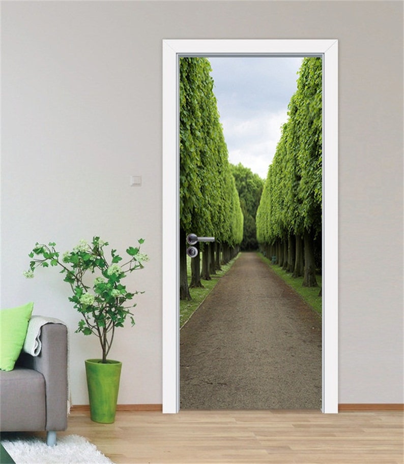 Self-Adhesive 3D Door Wall Mural 3D Tree Road D356 Door Wall Mural Photo Wall Sticker Decal Wall AJ Wallpaper US Lemon