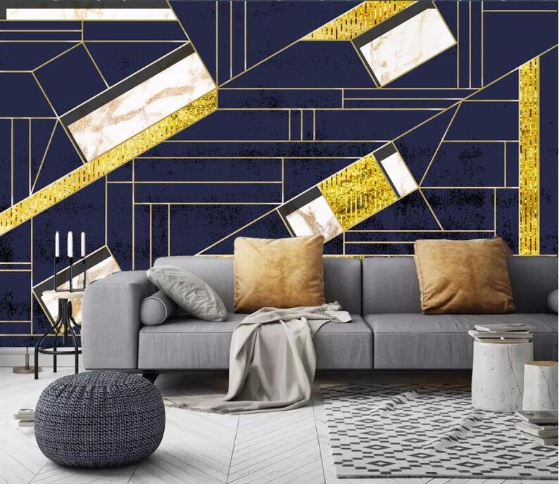 3D Gold Geometry GNGN2118 Wallpaper Mural Decal Mural Photo Etsy