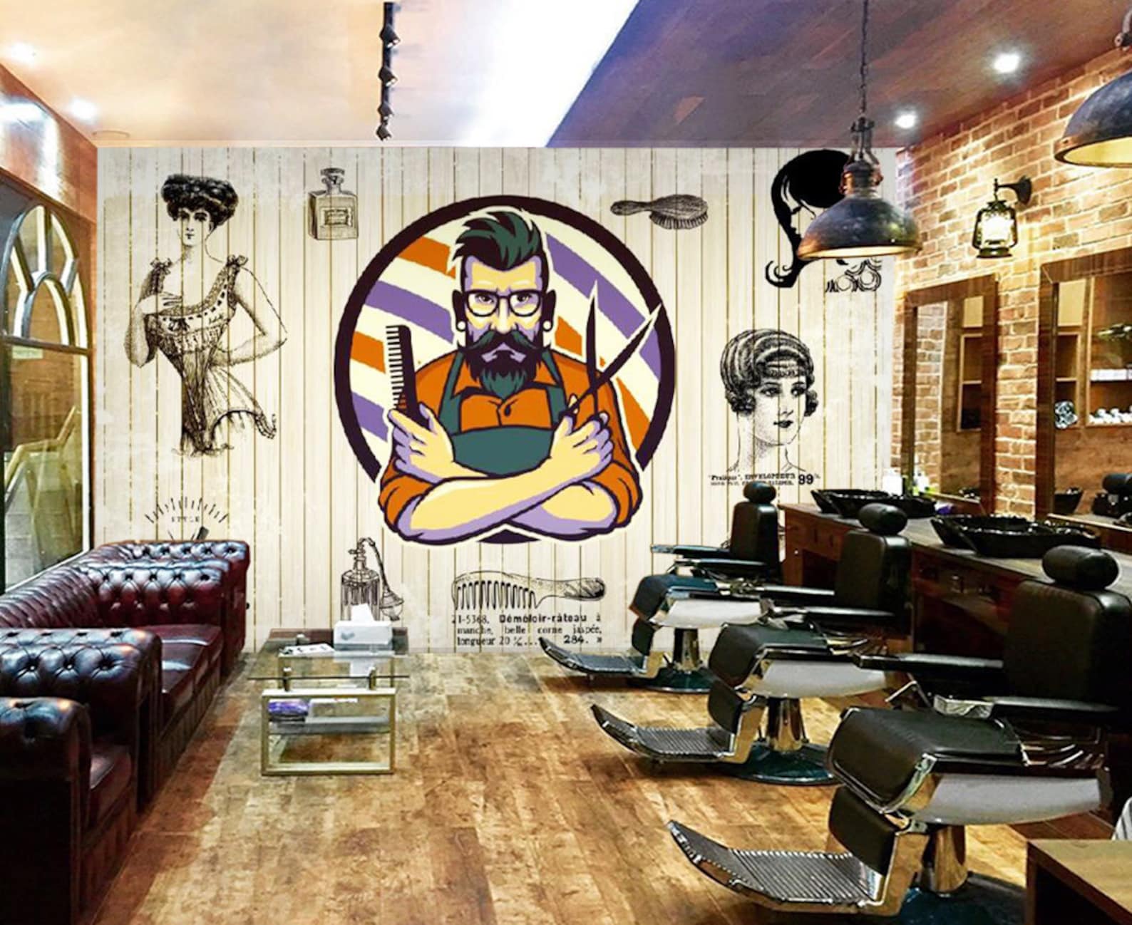 3D Barber Shop WGN112 Wallpaper Mural Decal Mural Photo | Etsy
