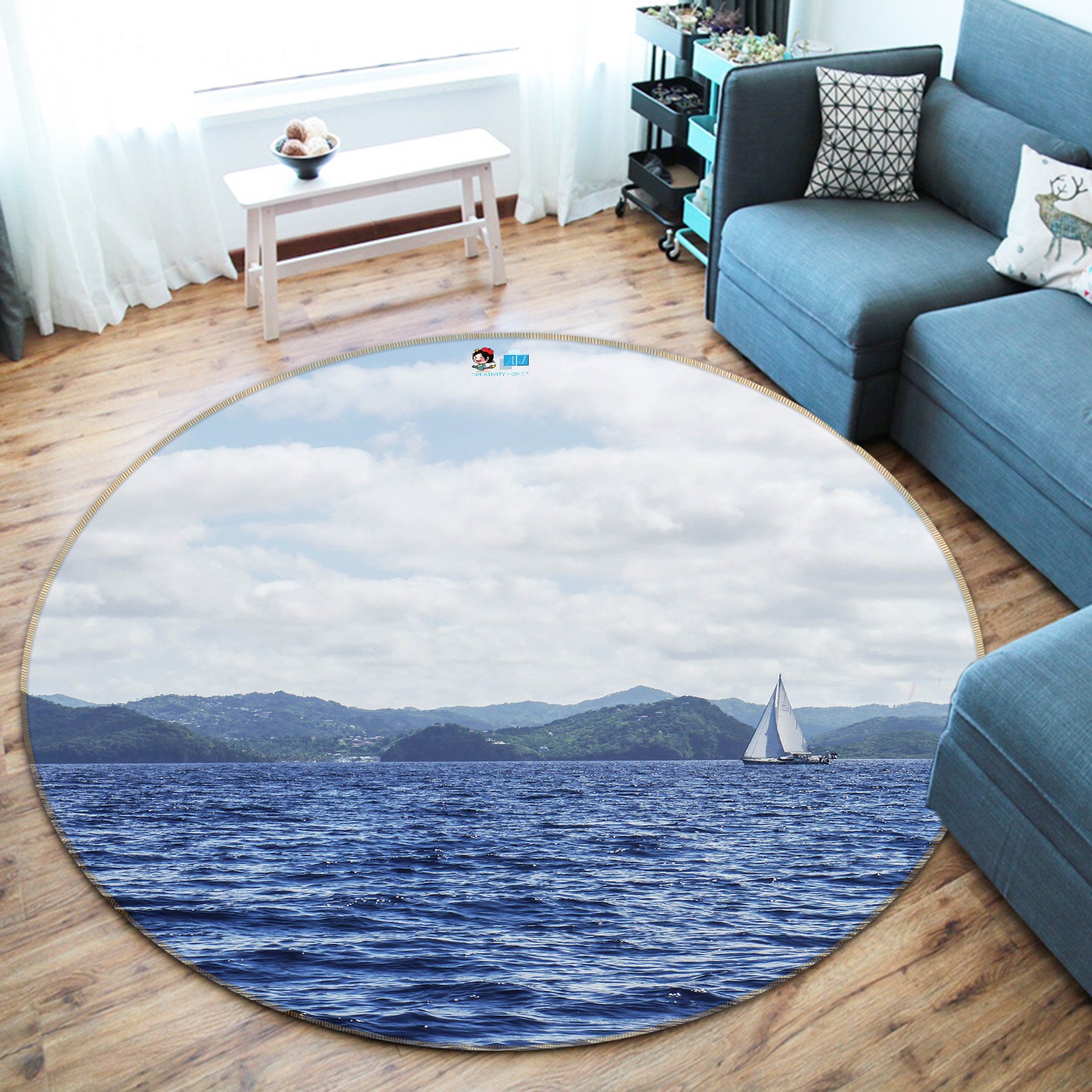 3d boat and sea r171 round floor non slip rug