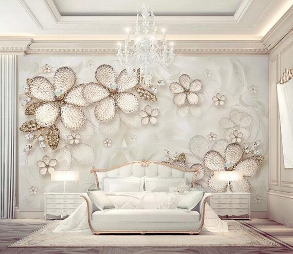 3D Jewellery Flowers GN649 Wallpaper Mural Decal Mural Photo - Etsy