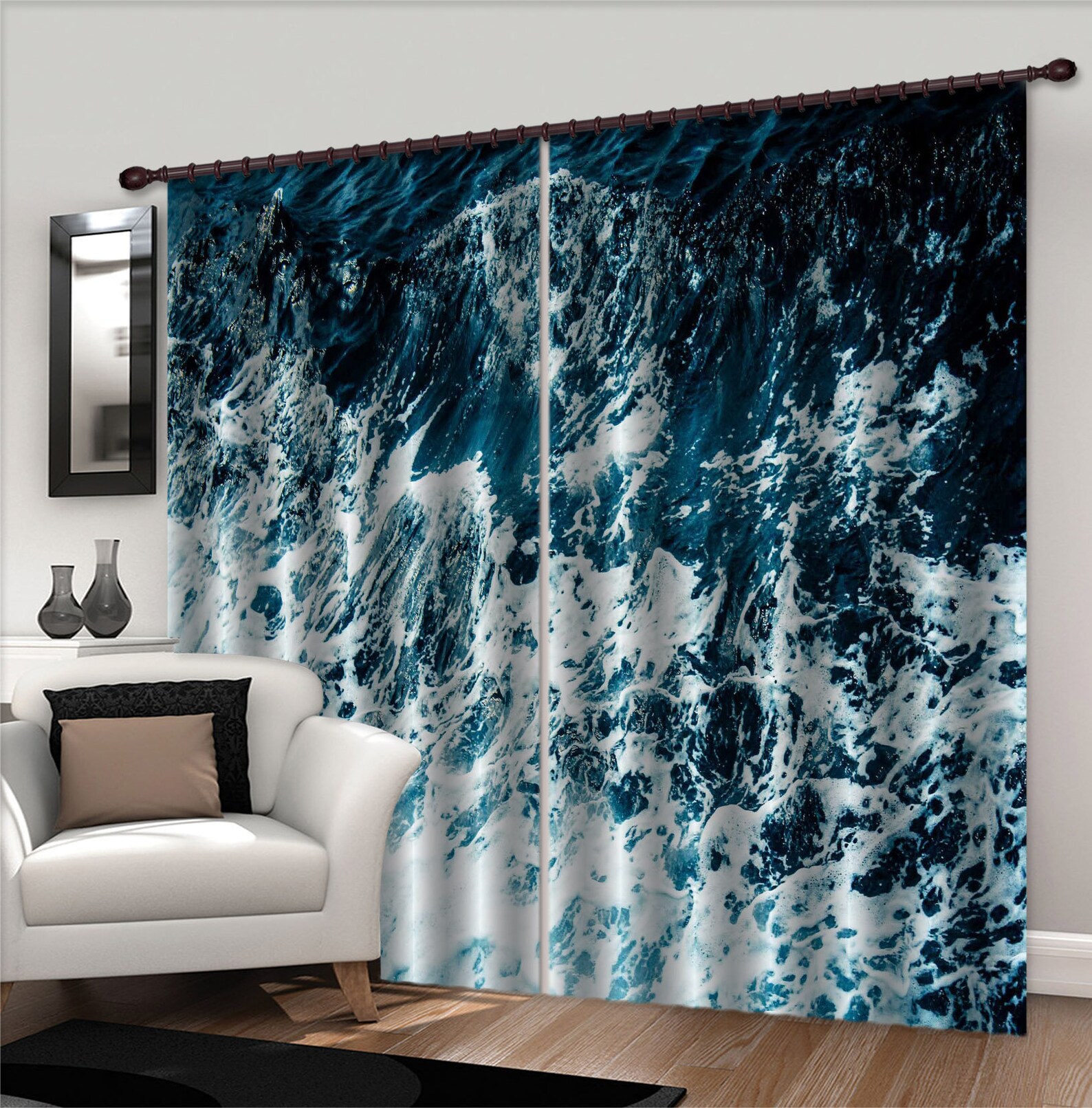 3D Sea Waves C481 Blockout Photo Curtain Print Curtains Drapes Etsy