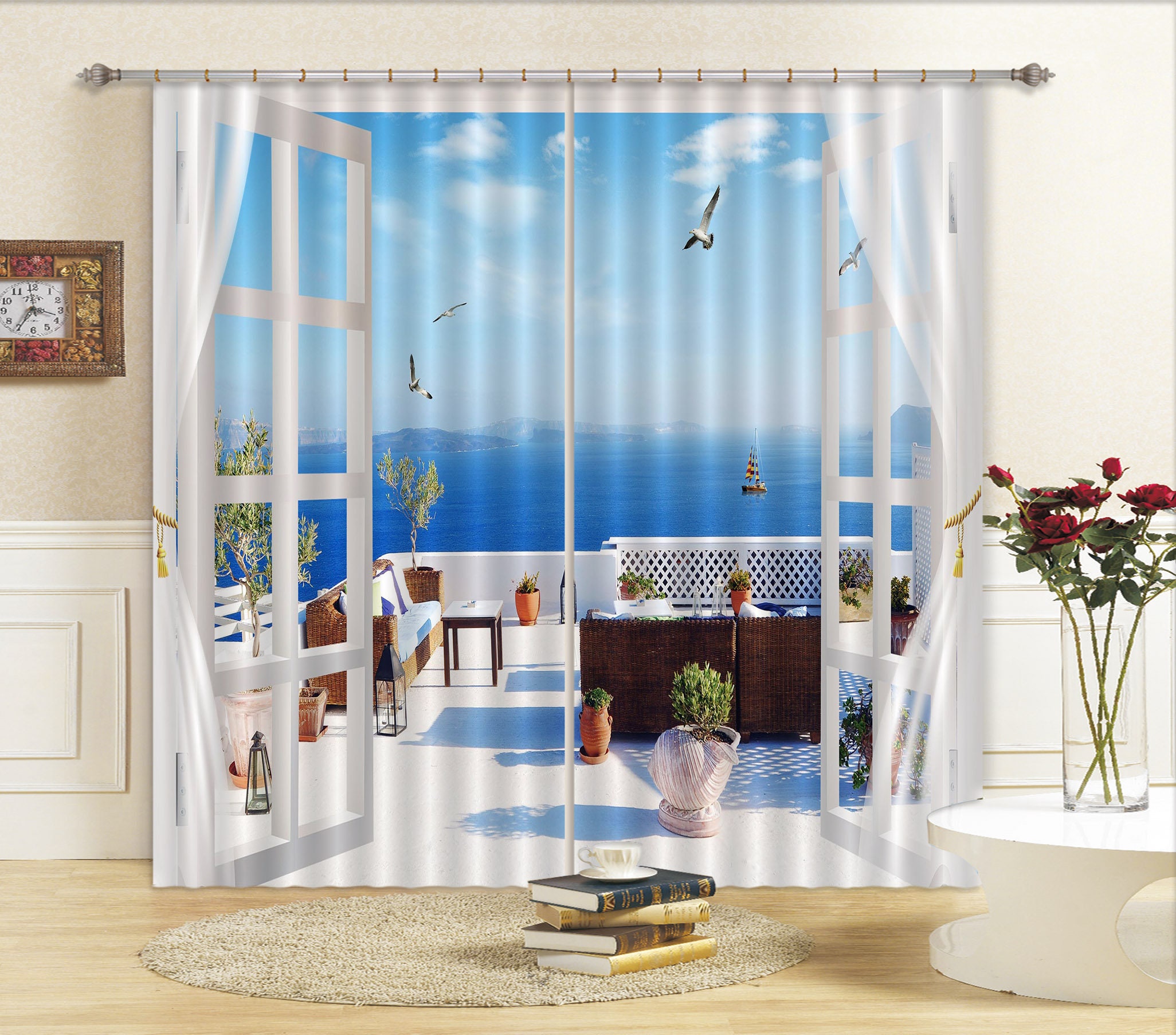 Stylish Sea World Decor 3D Print Blackout Curtain Drapes Window Treatment 