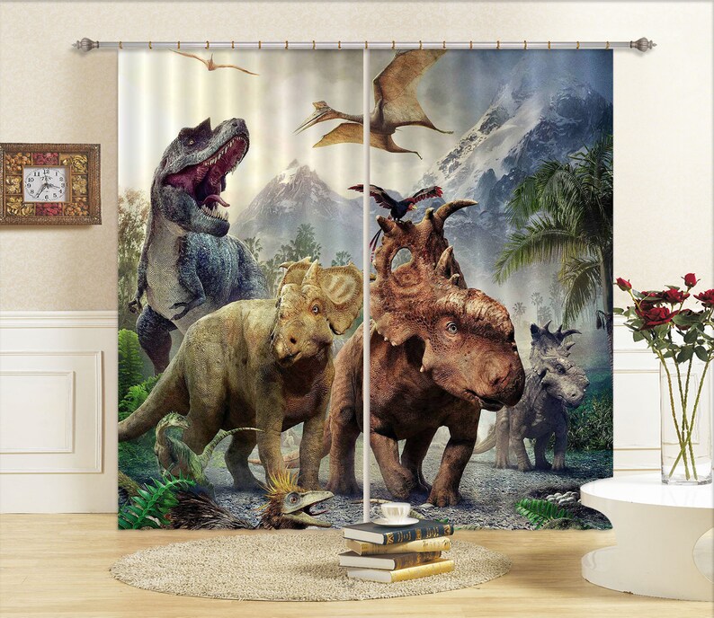 3D Roaring Dinosaur C012 Blockout Photo Curtain Print Curtains Etsy