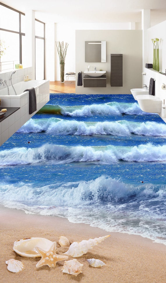3D Landscape Sea Ocean Self Adhesive Mural Wallpaper Waterproof Sticker Bathroom 