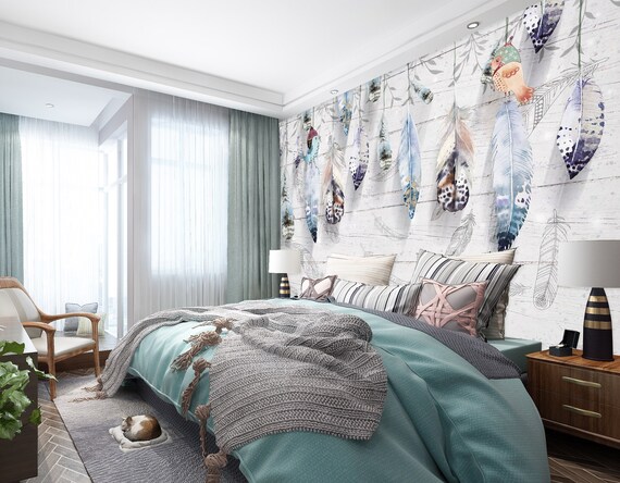 3D Colorful Feather WGN212 Wallpaper Mural Decal Mural Photo Sticker Decal Wall Self-Adhesive Wall Art Design 3d printed Removable Wallpaper
