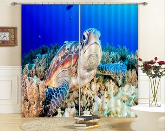 3D Sea Turtle  CC215 Blockout Photo Curtain Print Curtains Drapes Fabric Window | 3D Large Photo Curtain, AJ Wallpaper