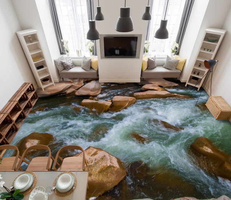3D Cold Waterfall JJ4686FF Floor Wallpaper Murals Self-Adhesive Removable Bath Floor Waterproof floor Rug Mat Print Epoxy Kitchen