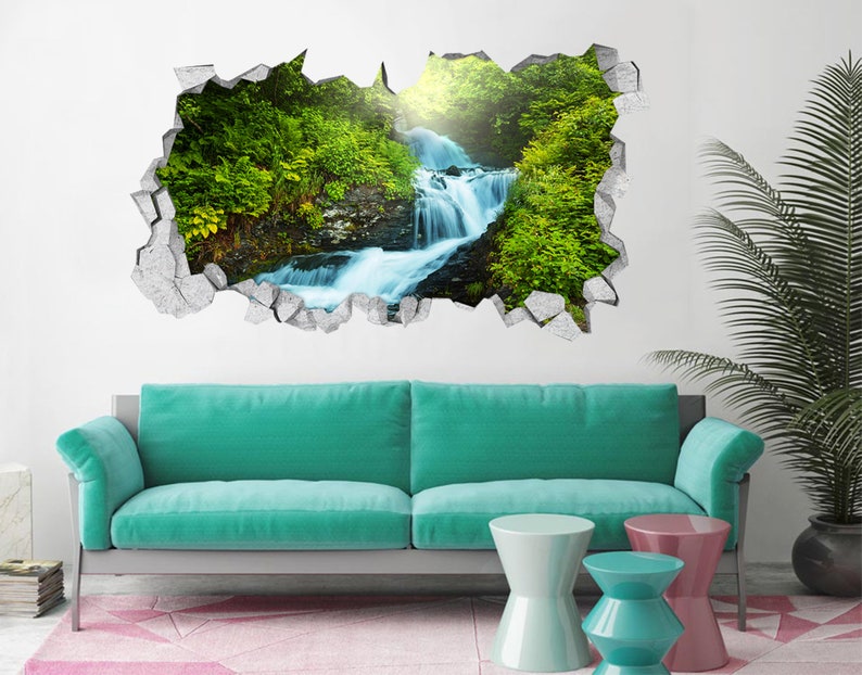 3D Tree River D205 Broken Wall Decal Mural Photo Wall Sticker Etsy