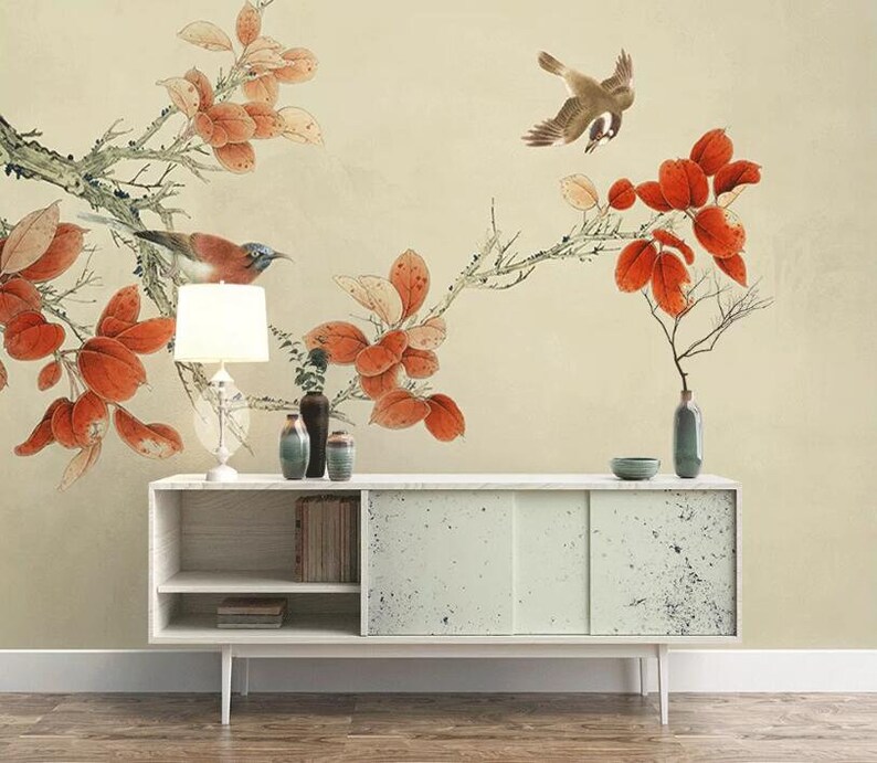 3D Red Leaves GNGN505 Wallpaper Mural Decal Mural Photo Sticker Decal Wall Self-Adhesive Wall Art Design 3d printed Removable Wallpaper