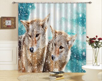 3D Polar Lights Wolf Hawl Moon Blockout Photo Print Fabric Window Curtain Drapes 