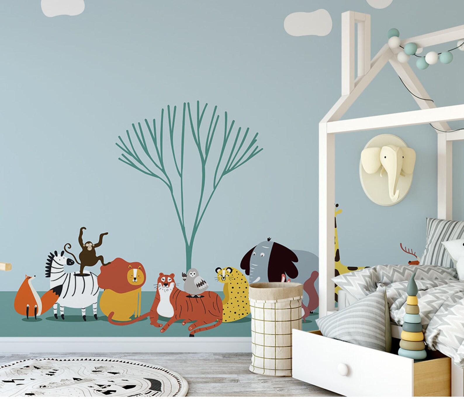 3D Cartoon Animals L64 Wallpaper Mural Decal Mural Photo | Etsy