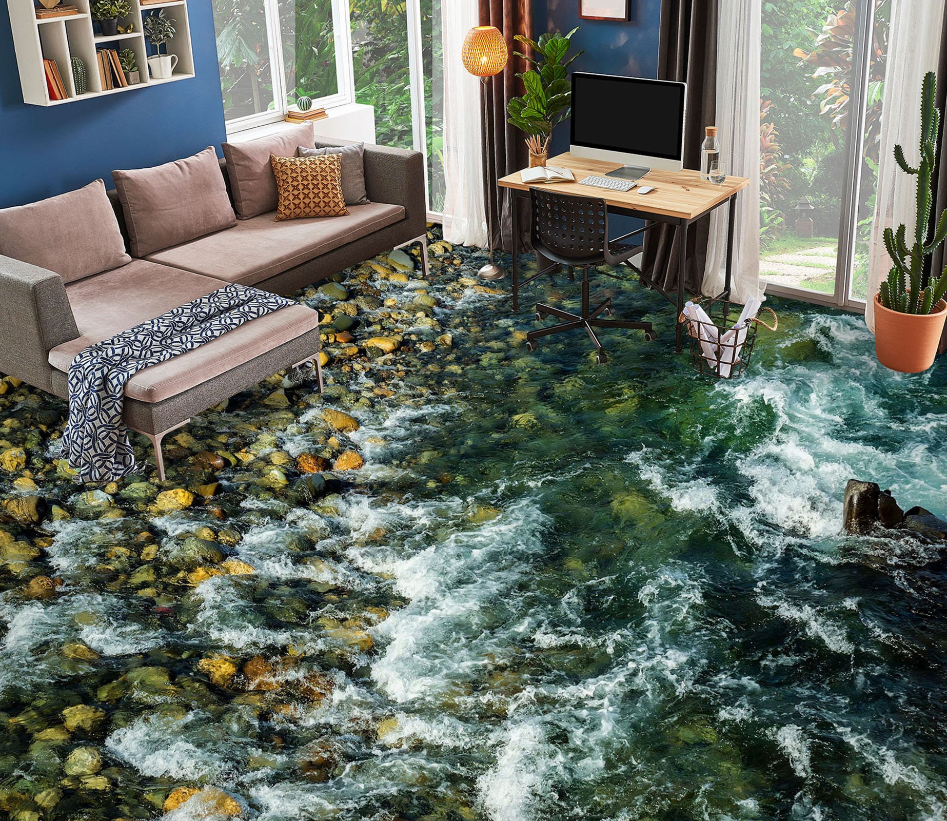 3D Cold Waterfall JJ4686FF Floor Wallpaper Murals Self-Adhesive Removable Bath Floor Waterproof floor Rug Mat Print Epoxy Kitchen