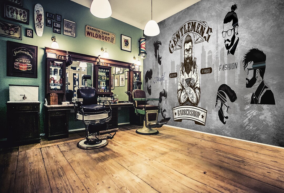 3D Barber Shop WGN179 Wallpaper Mural Decal Mural Photo Etsy