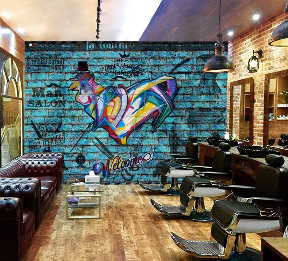 3D Barber Shop WGN140 Wallpaper Mural Decal Mural Photo Etsy