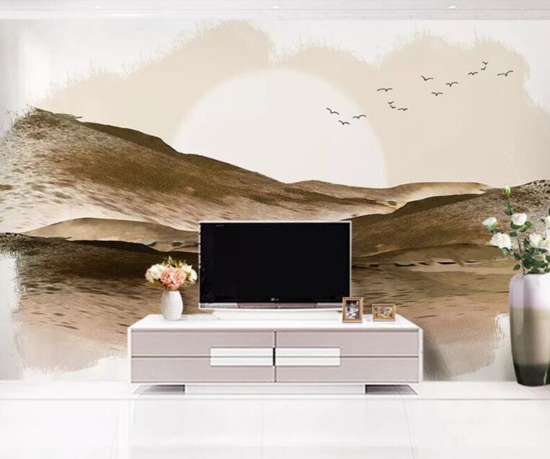 3D Hills Sun Birds GN1157 Wallpaper Mural Decal Mural Photo Sticker Decal Wall Self-Adhesive Wall Art Design 3d printed Removable Wallpaper