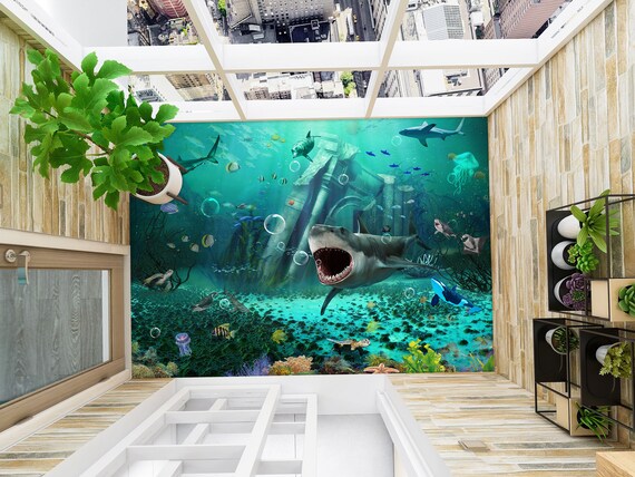 3D Scary Shark F7990 Floor Wallpaper Murals Self-adhesive - Etsy