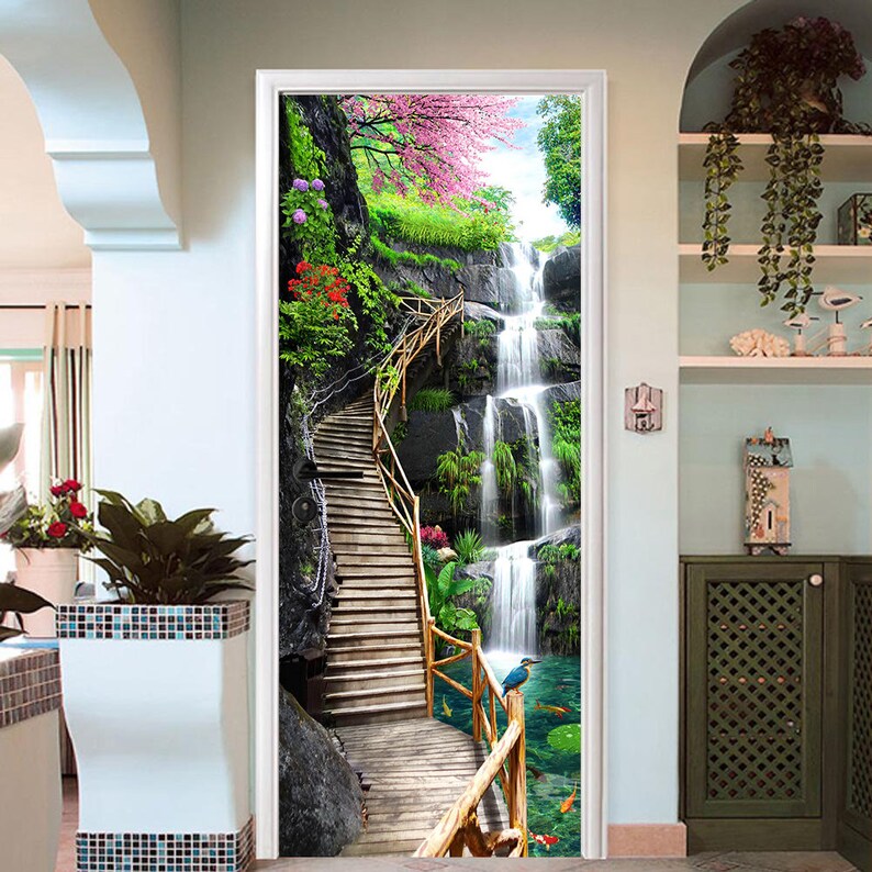 3D Waterfall E29 Door Wall Mural Photo Wall Sticker Decal Wall Etsy