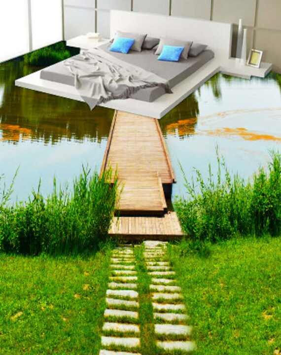 3D Lake Bridge F670 Floor Wallpaper Murals Self-Adhesive Removable ...