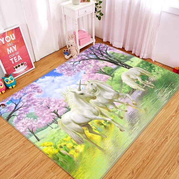 3D Fantasy Unicorn 012 Non Slip Rug Mat Room Mat Round Quality Elegant Carpet AU 