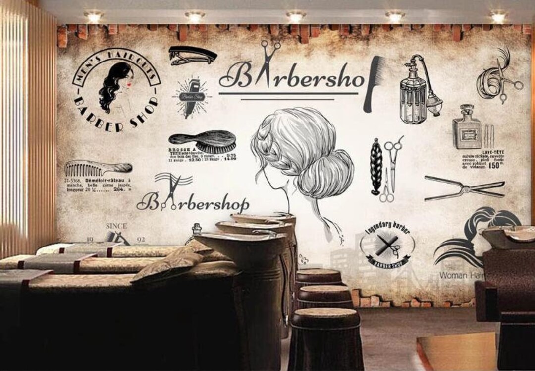 3D Barber Shop WGN70 Wallpaper Mural Decal Mural Photo Sticker - Etsy