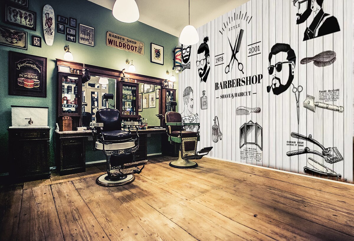 3D Barber Shop WGN111 Wallpaper Mural Decal Mural Photo | Etsy