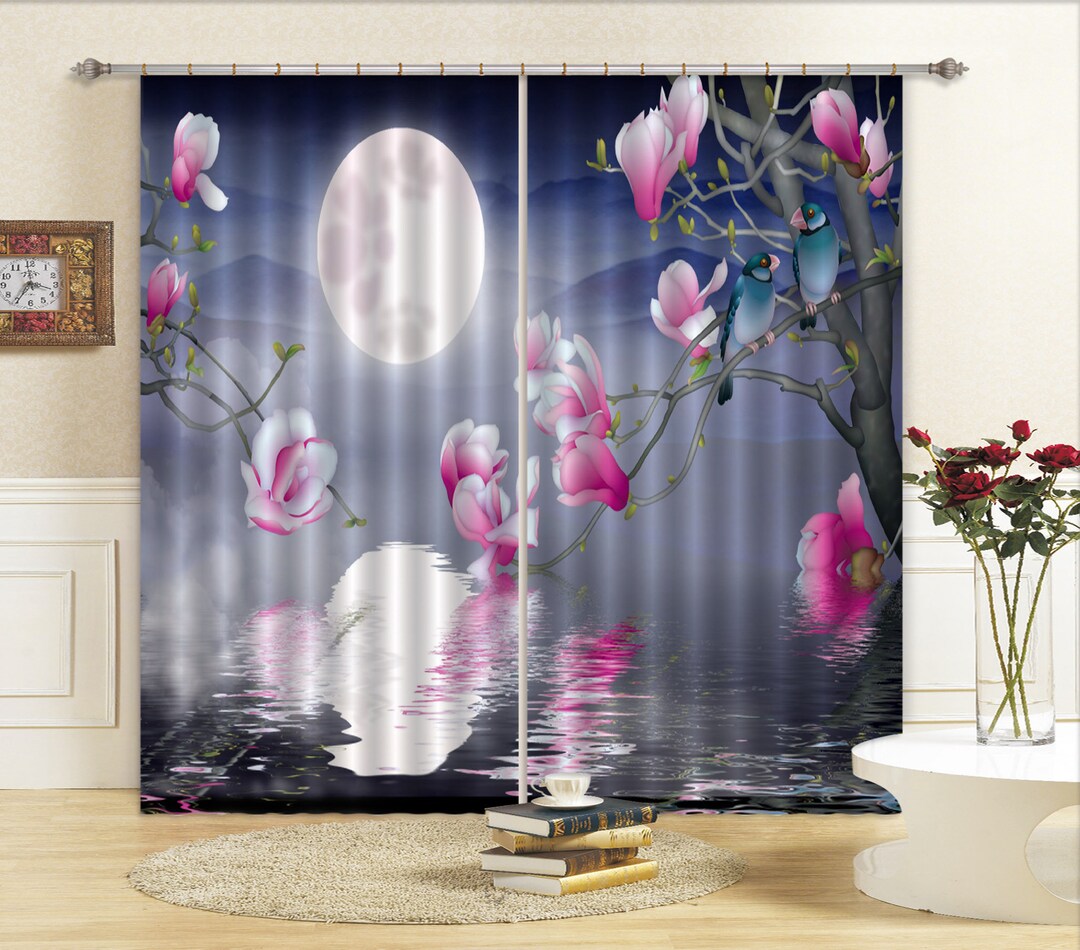3D Flower With Moon C159 Blockout Photo Curtain Print Curtains - Etsy