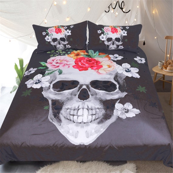 3d Black Skull Flower D105 Duvet Cover Bedding Set Quilt Cover Etsy