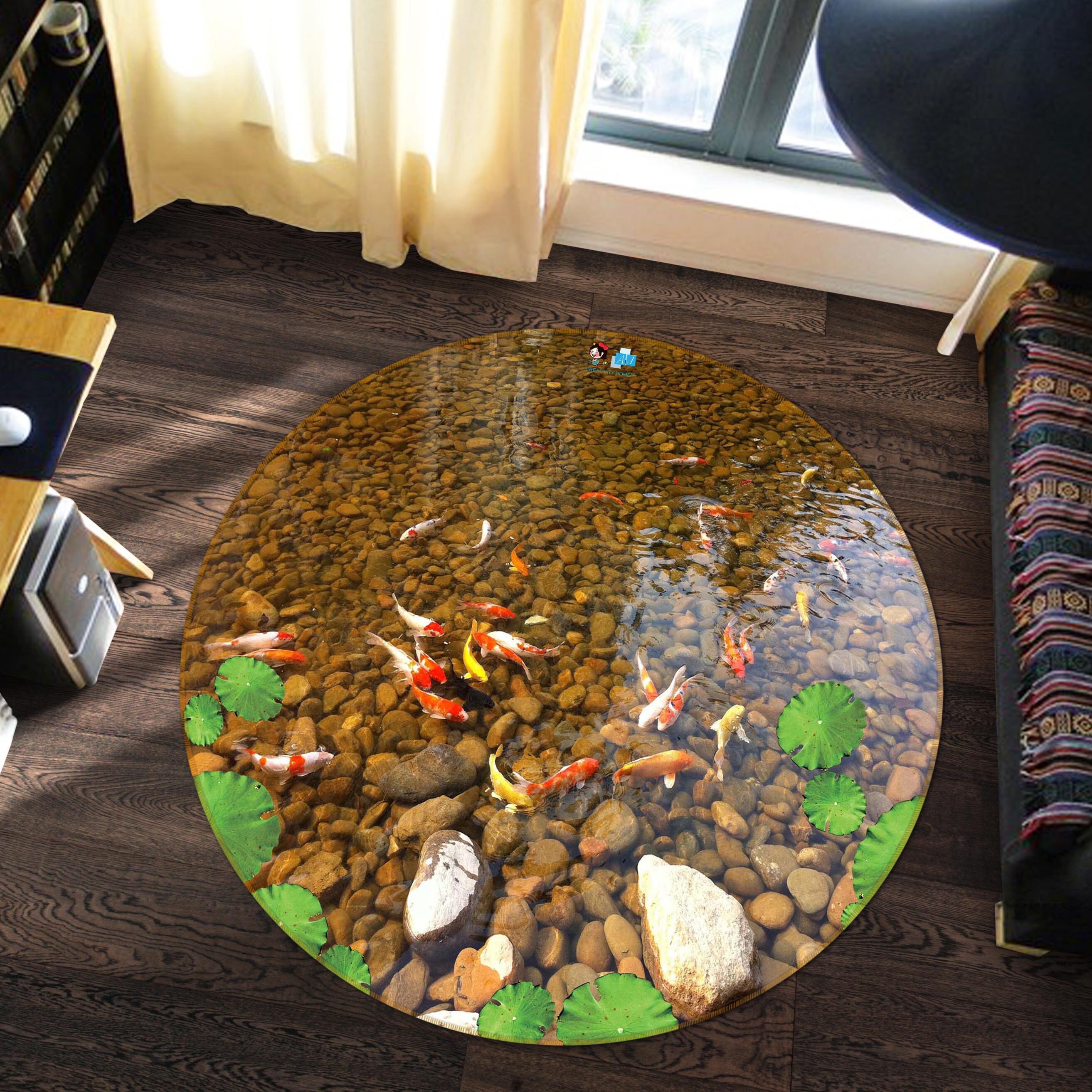 3D Fish and Pond R286 Round Floor Non Slip Rug Room Mat Etsy