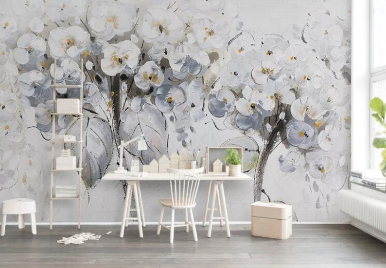 3D Flowers Painting GN808 Wallpaper Mural Decal Mural Photo Sticker Decal Wall Self-Adhesive Wall Art Design 3d printed Removable Wallpaper