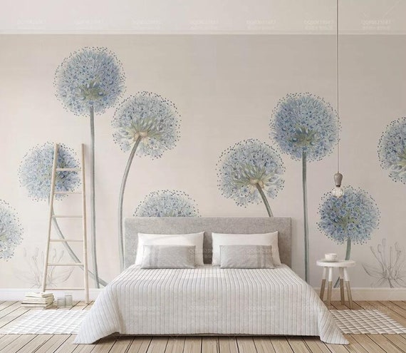 Wallflexi Wall Stickers Blue Dandelion Wall Art Murals Removable Self-Adhesive D 