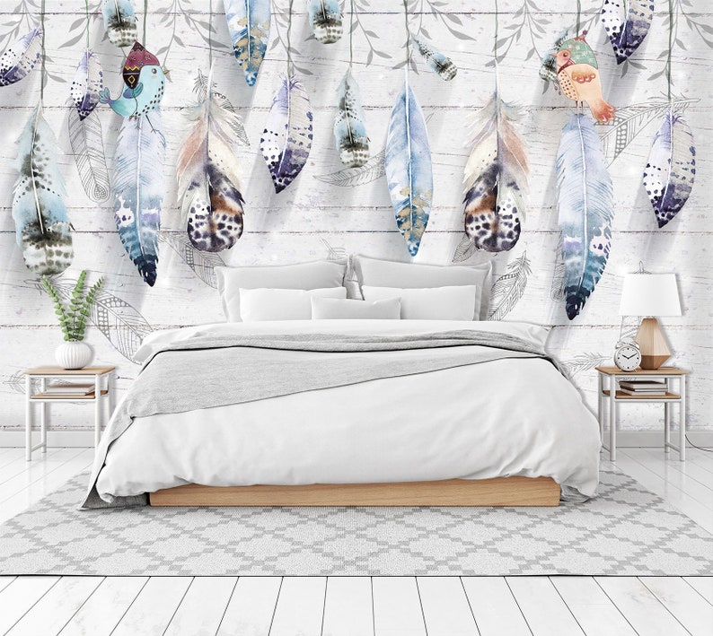 3D Colorful Feather WGN212 Wallpaper Mural Decal Mural Photo Sticker Decal Wall Self-Adhesive Wall Art Design 3d printed Removable Wallpaper