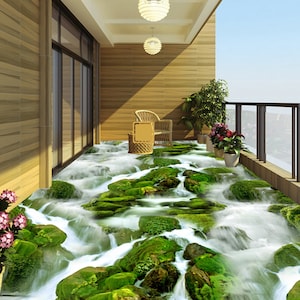 3D Cold Waterfall JJ4686FF Floor Wallpaper Murals Self-Adhesive Removable Bath Floor Waterproof floor Rug Mat Print Epoxy Kitchen