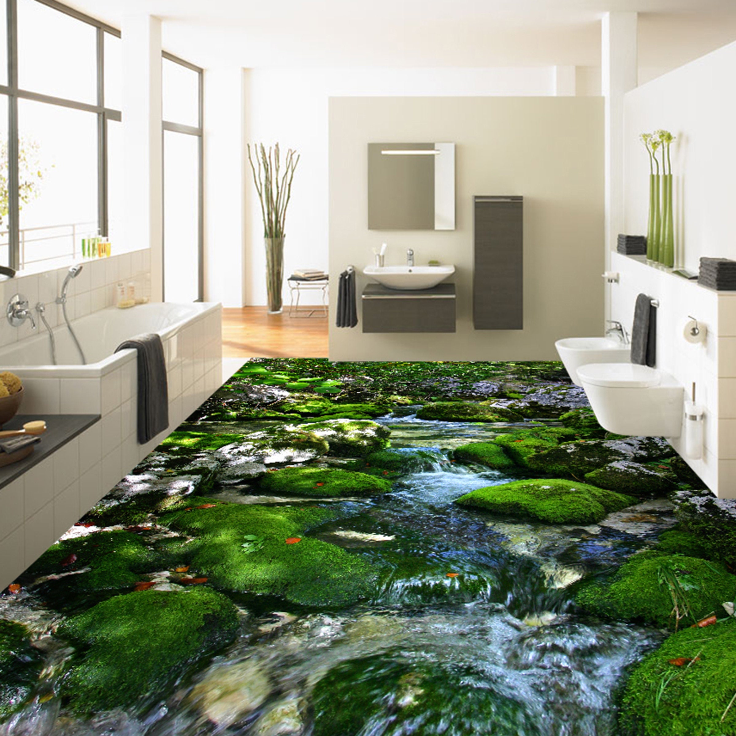 3D Lush Green Moss 7969 Floor Wallpaper Murals Self-Adhesive Removable Kitchen Bath Floor Waterproof floor Rug Mat Print Epoxy YOYO