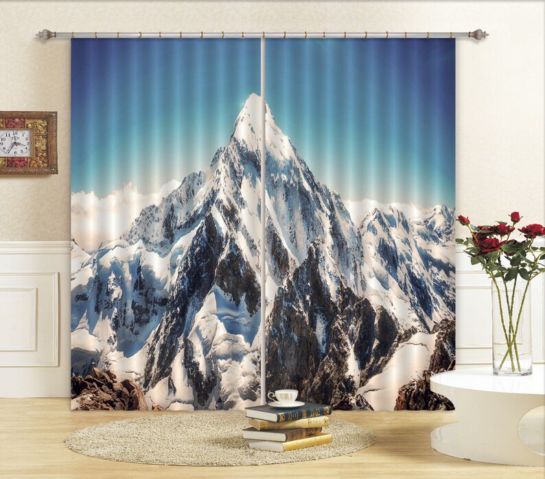 3D Snow Mountain C434 Blockout Photo Curtain Print Curtains Etsy