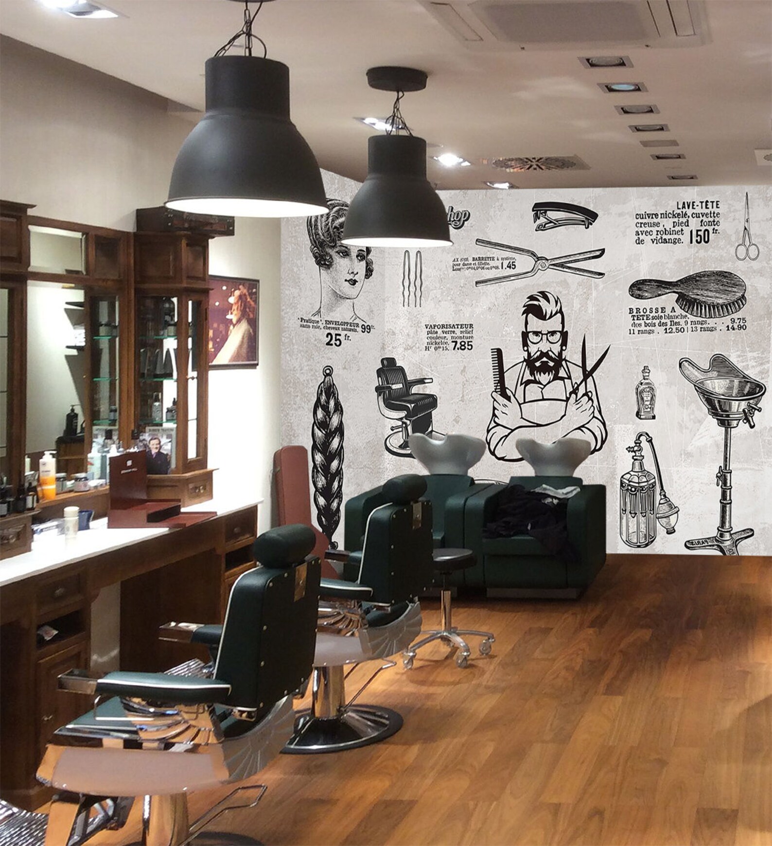 3D Barber Shop WGN174 Wallpaper Mural Decal Mural Photo - Etsy