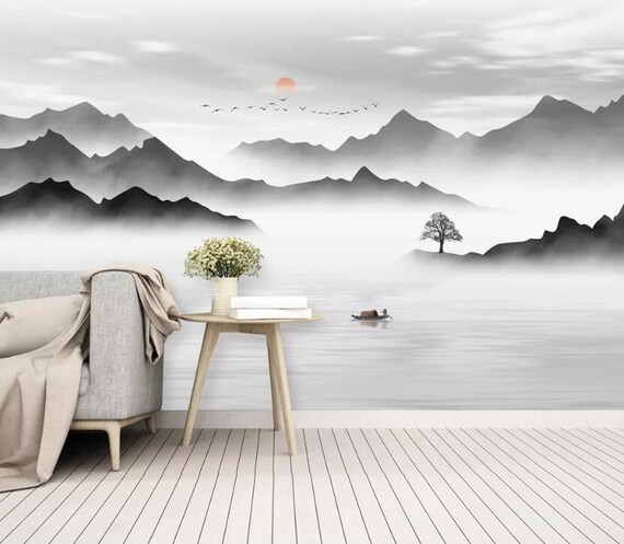 3D Hills Sun Birds GN1157 Wallpaper Mural Decal Mural Photo Sticker Decal Wall Self-Adhesive Wall Art Design 3d printed Removable Wallpaper