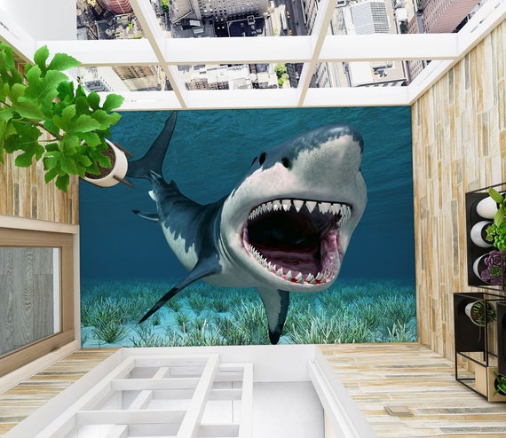 3D Dangerous Shark F324 Floor Wallpaper Murals Self-Adhesive | Etsy