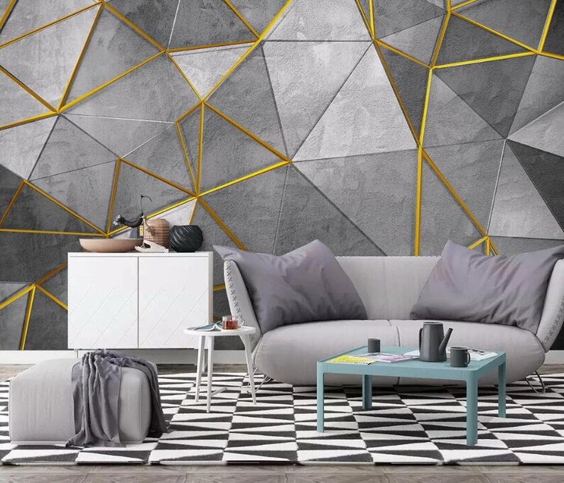 3D Grey Geometry GNGN1032 Wallpaper Mural Decal Mural Photo Etsy