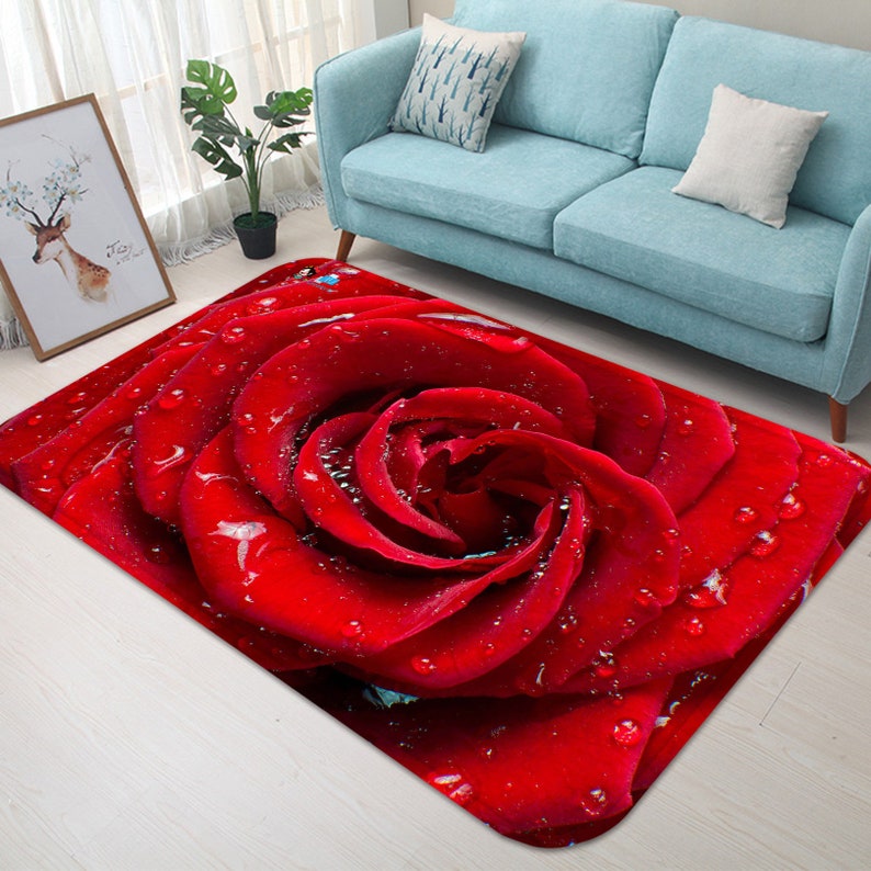 3D Red Rose FFF359 Floor Non Slip Rug Room Mat Round Quality Etsy