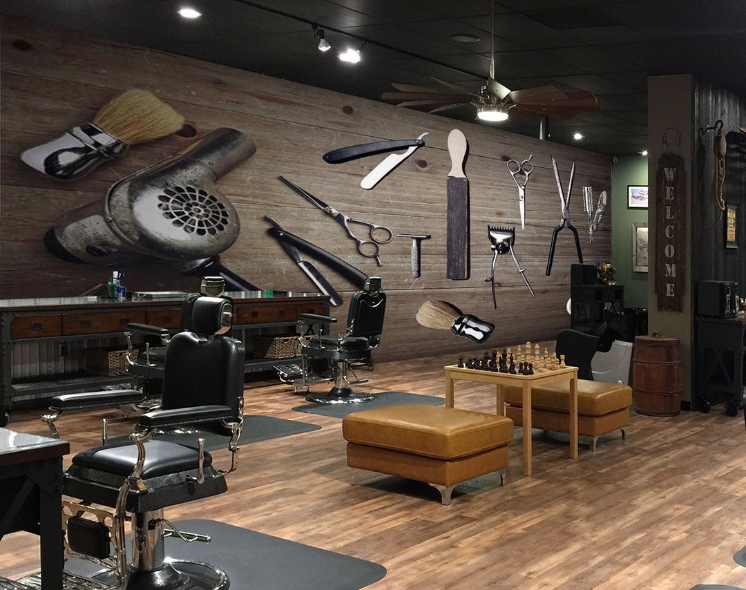 3D Barber Shop WGN125 Wallpaper Mural Decal Mural Photo - Etsy
