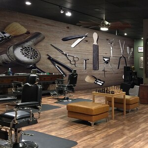 3D Barber Shop WGN146 Wallpaper Mural Decal Mural Photo Sticker Decal Wall Self-Adhesive Wall Art Design 3d printed Removable Wallpaper