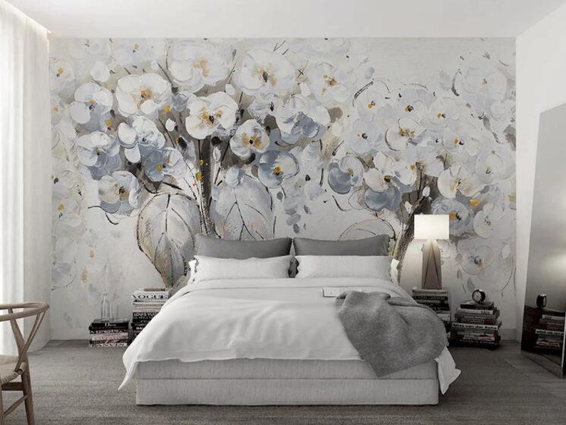 3D Flowers Painting GN808 Wallpaper Mural Decal Mural Photo Sticker Decal Wall Self-Adhesive Wall Art Design 3d printed Removable Wallpaper