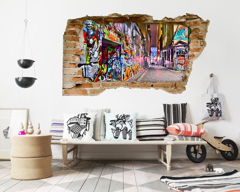 3D Graffiti Wall D380 Broken Wall Decal Mural Photo Wall Etsy