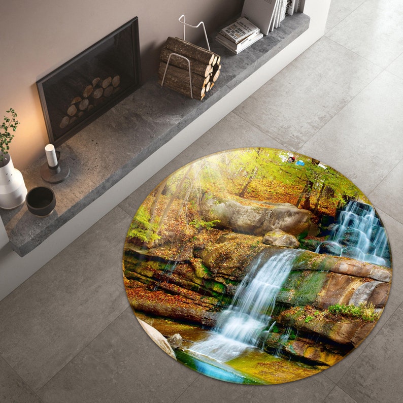 3D Waterfall and Lake R402 Round Floor Non Slip Rug Room Mat Etsy