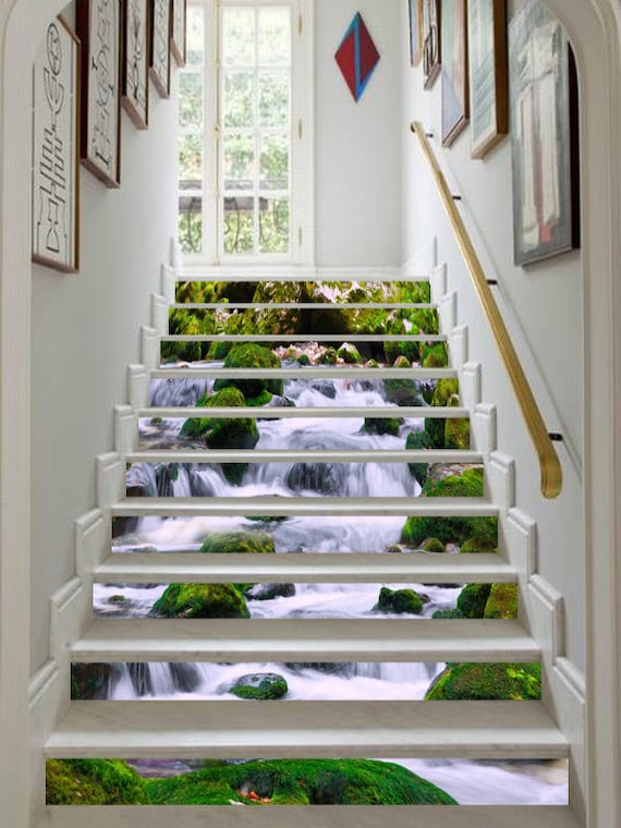 3D Waterfall Forest SS603 Pattern Tile Marble Stair Risers Decoration Photo Self-adhesive Mural Vinyl Decal Wallpaper Murals Wallpaper Mural