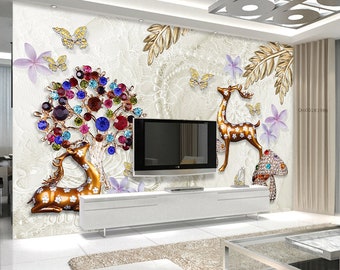 3D Gemstone Deer GN341 Wallpaper Mural Decal Mural Photo - Etsy 3D Gemstone Deer GN341 Wallpaper Mural Decal Mural Photo - Etsy