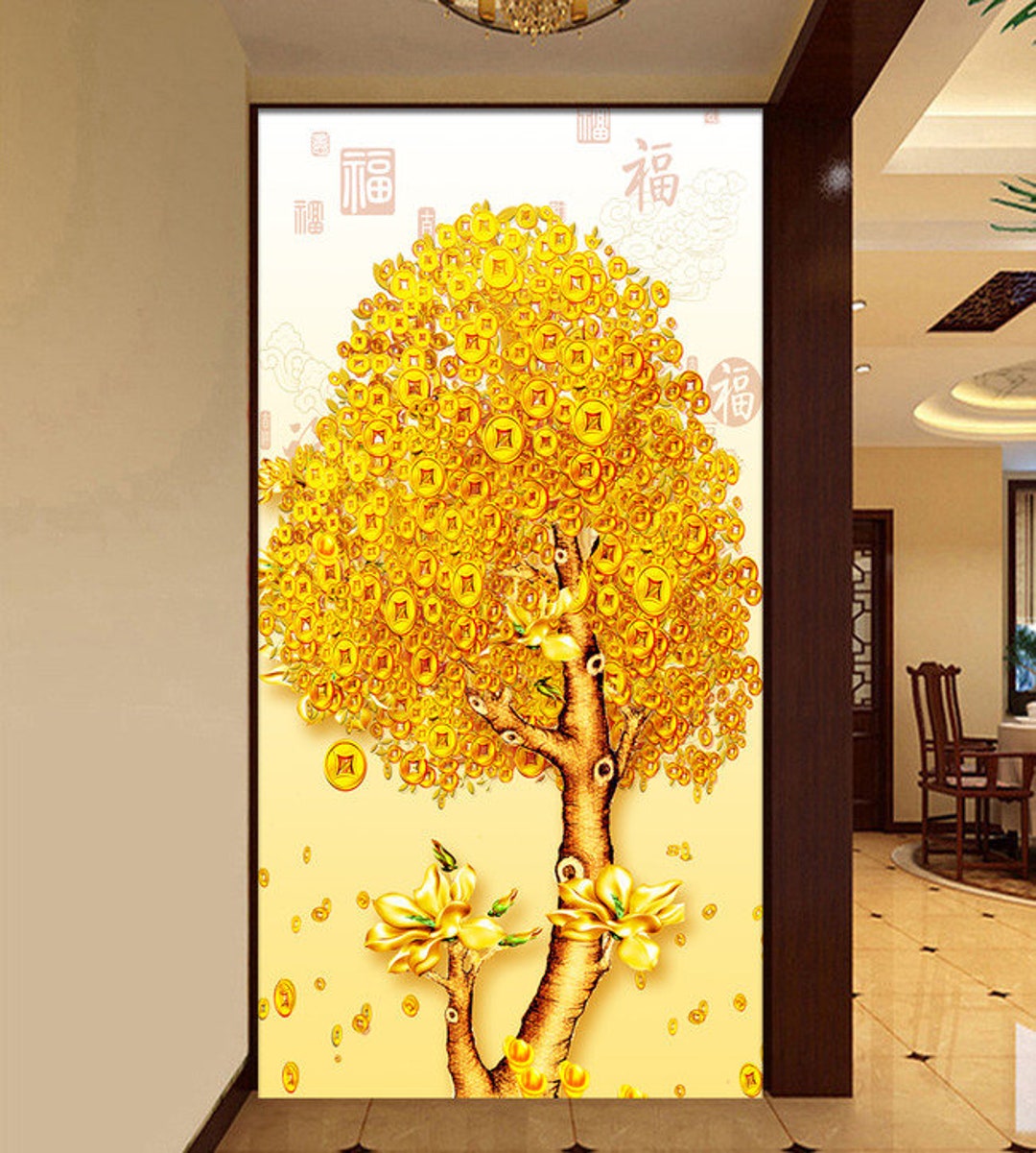 3D Gold Coins Tree GN462 Wallpaper Mural Decal Mural Photo - Etsy